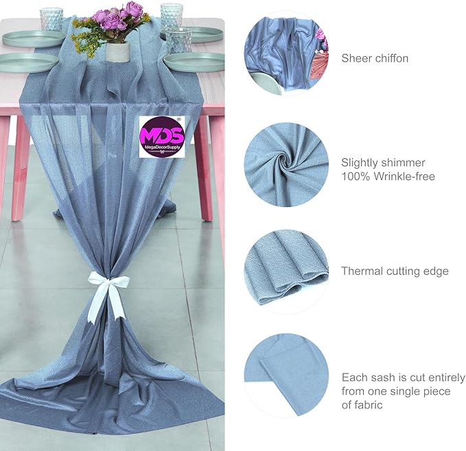 MDS Halloween Chiffon Table Runner - 5 Pack, 29 x 170 Inches, 14ft Each - Sheer Spooky Table Runners for Haunted House Parties, Trick-or-Treat Tables, Witchy Décor, Wedding & Events - Dusty Blue