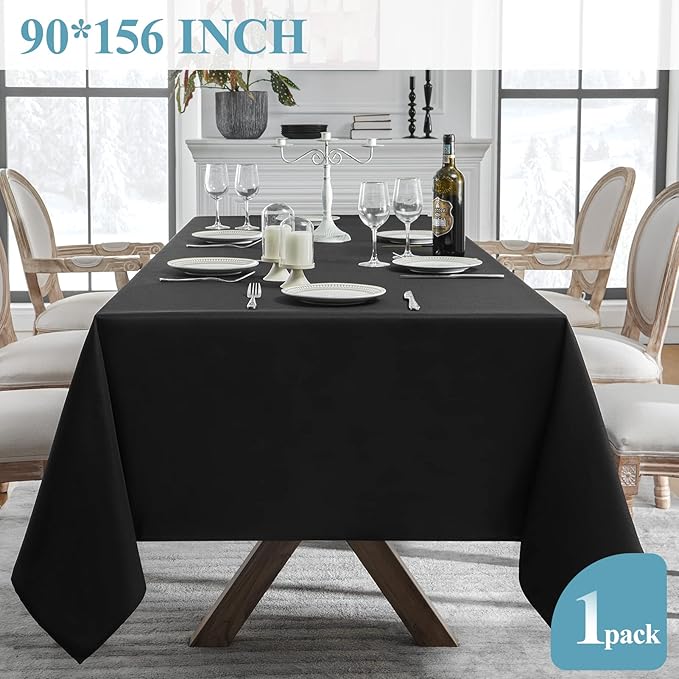 VidaFete Tablecloth 90 * 156inch Rectangle Table Cloth Polyester, Stain Wrinkle Resistant Polyester Dining Table Cover for Kitchen Dinning Party Wedding Rectangular Tabletop Buffet Decoration(Black)