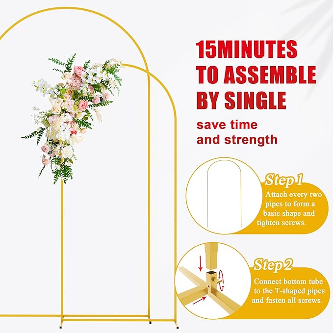 Arbor Wedding Arch Backdrop Set, Gold Metal, 2 Sizes: 7.2 Ft and 6 Ft