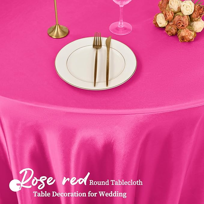 fani 12 Pack 120 Inch Hot Pink Satin Tablecloth - Silky Round Tablecloth Overlay Smooth Fabric Table Cover, Bright Table Decoration for Wedding Party Banquet Events Restaurant Kitchen Dining
