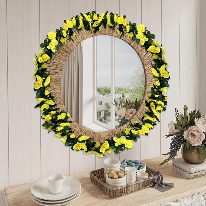 16Pcs 126Ft Yellow Rose Garland, Fake Rose Hanging Flowers, Artificial Flower Vine, Hanging Floral Vine Garland for Wedding, Birthday Party, Wall Arch, Halloween, Christmas Garden Backdrop Decor