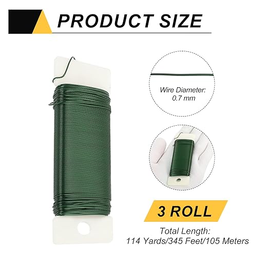 MECCANIXITY 114 Yards/345 Feet Metal Floral Wire 21 Gauge Green Flexible Paddle Thin Floral Wires for Craft, Christmas Wreath, Flower Arrangement, Wedding, Total 3 Roll