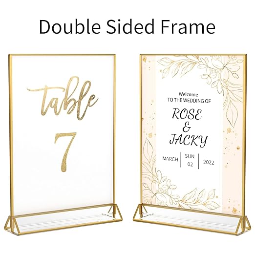 NIUBEE 6Pack 8.5 x 11 Acrylic Sign Holder with Gold Frames and Vertical Stand, Ideal for Display Wedding Table Numbers, Double Sided Picture, Clear Photos, Menu Holders
