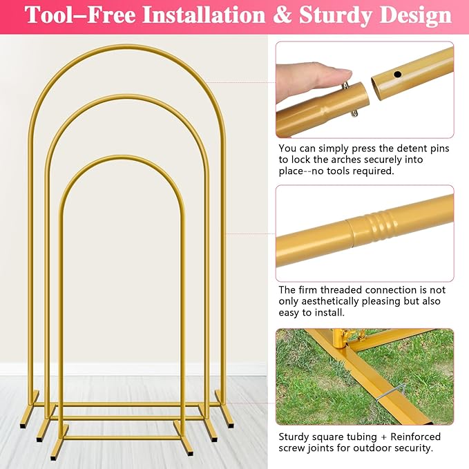 Background Support Equipment Gold Iron Arch Stand Set, 3 Pieces