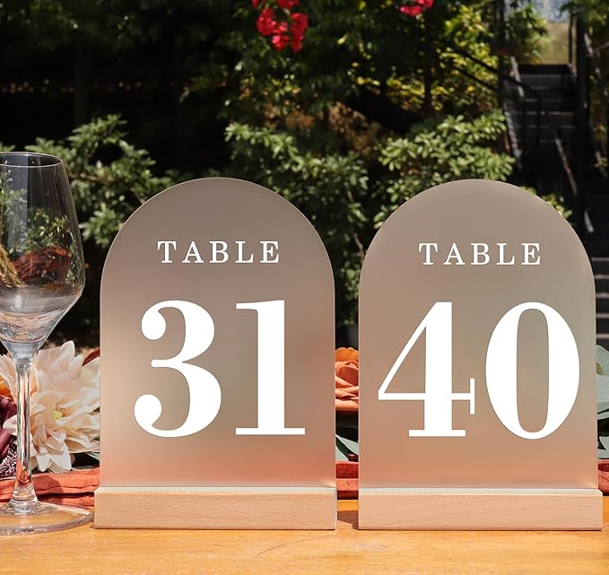 Tabletop Signs: Frosted Acrylic Table Numbers 31-40 with Wood Stands