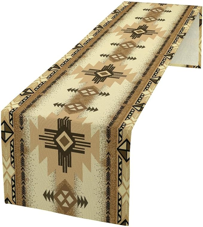 Aztec Table Runner Southwestern Ethnic Style Geometric Navajo Tribe Abstract Pattern Vintage Rustic Table Dinner Table Runner 13x70 Inch