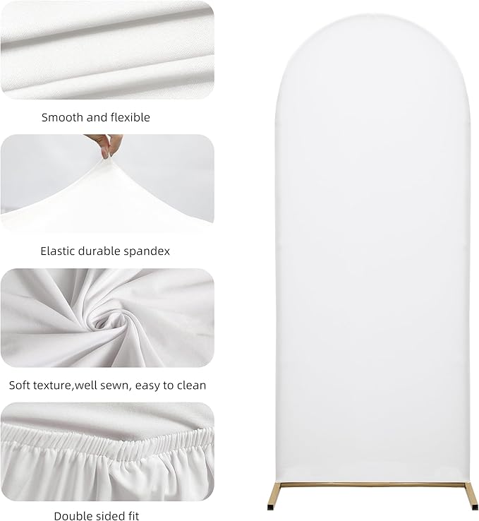 6.6FT Wedding Arch Covers Arch Backdrop Cover Arch Stand Covers Set Arch Cover Spandex Fabric Stretchy Backdrop for Wedding Birthday Party Decoration Baby Shower (White, Cover Only)