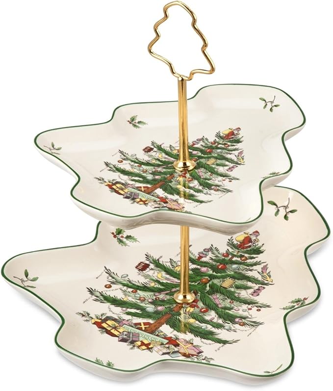 Cake Stand 2-Tier Porcelain Tree Server with 10 and 8 Inch Plates