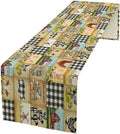 Farmhouse Animals Table Runner,Rustic Cabin Pig Chicken Cow Sunflowers Geometric Grids Burlap for Hotel Indoors Outdoor Dining Room Kitchen Holiday Party, 13x60in