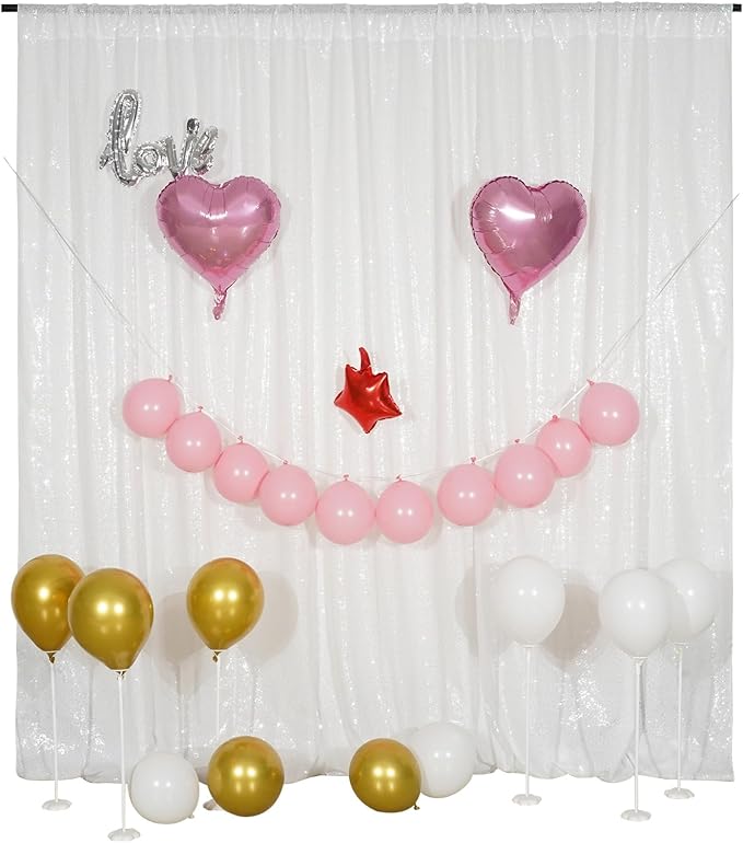 Poise3EHome White Sequin Backdrop, 8FT x 10FT Sequin Photography Backdrop Curtain for Party Decoration