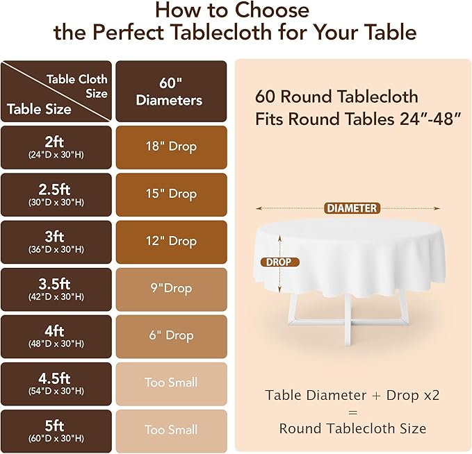 Biscaynebay Round Christmas Tablecloths 60" for Round Tables diameters from 28" to 48", Gold Textured Fabric Water Resistant Folding Table Covers Washable for Dining, Kitchen, Wedding, Parties etc