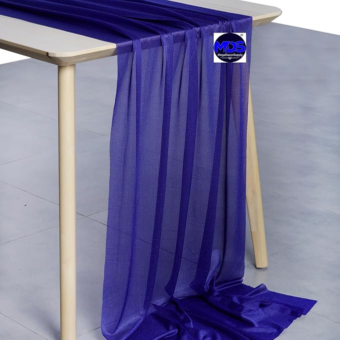 MDS Halloween Chiffon Table Runner - 12 Pack, 29 x 170 Inches, 14ft Each - Sheer Spooky Table Runners for Haunted House Parties, Trick-or-Treat Tables, Witchy Décor, Wedding & Events - Royal Blue