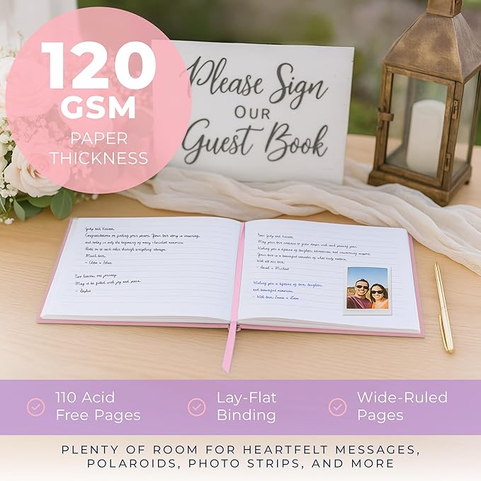 Guestbook for Parties, Vegan Leather Hard Cover, 110 Lined Pages