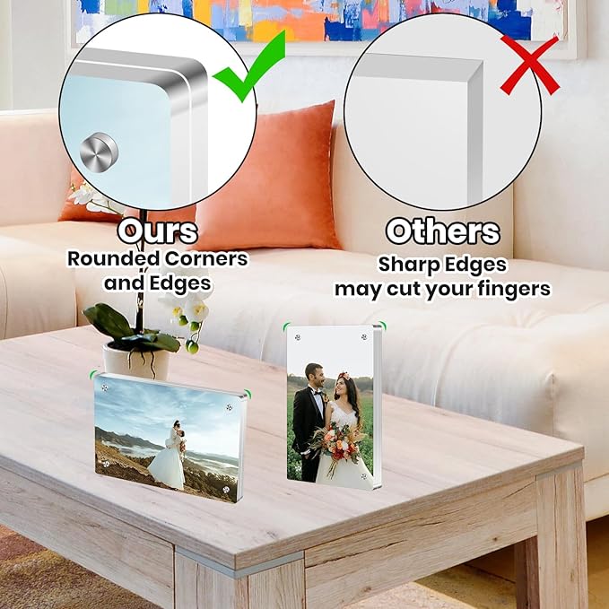 Acrylic Magnetic Photo Frame, 4x6 Inch Double-sided Magnetic Photo Frame, Tabletop Frameless Postcard Display (3-Pack)