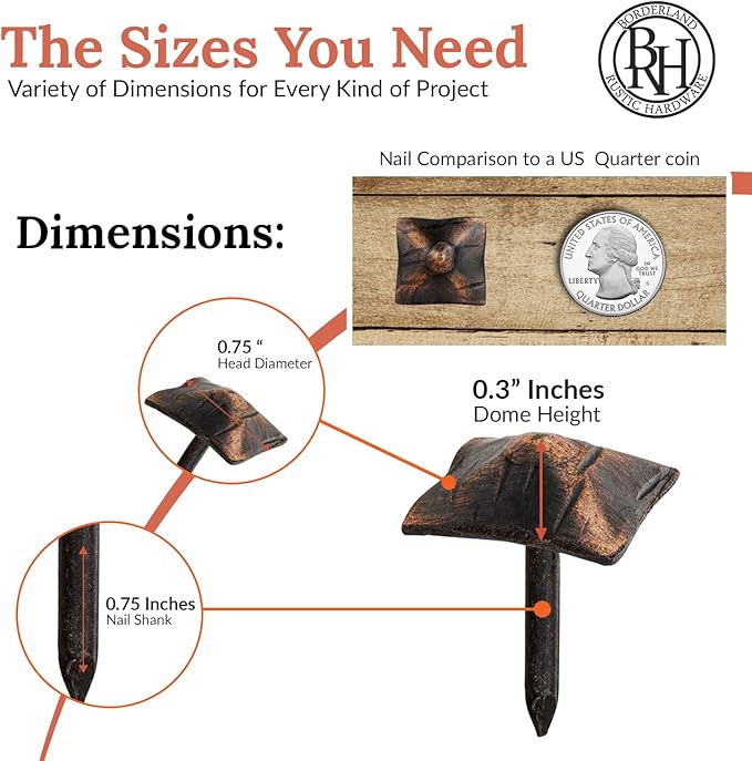 100 Pack 0.75" Square Head Iron Clavos Decorative Nails – Oil Rubbed Bronze – Handmade Rustic Square Fasteners for Farmhouse Shutters, Faux Wood, Barn Doors, and Gates – Ornamental Wood Accent