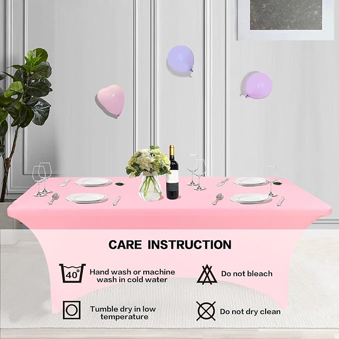IVAPUPU 8FT Table Cloth for Rectangular Fitted Events Stretch Pink Table Covers Washable Cover Spandex Tablecloth Protector for Party, Wedding, Cocktail, Banquet, Festival