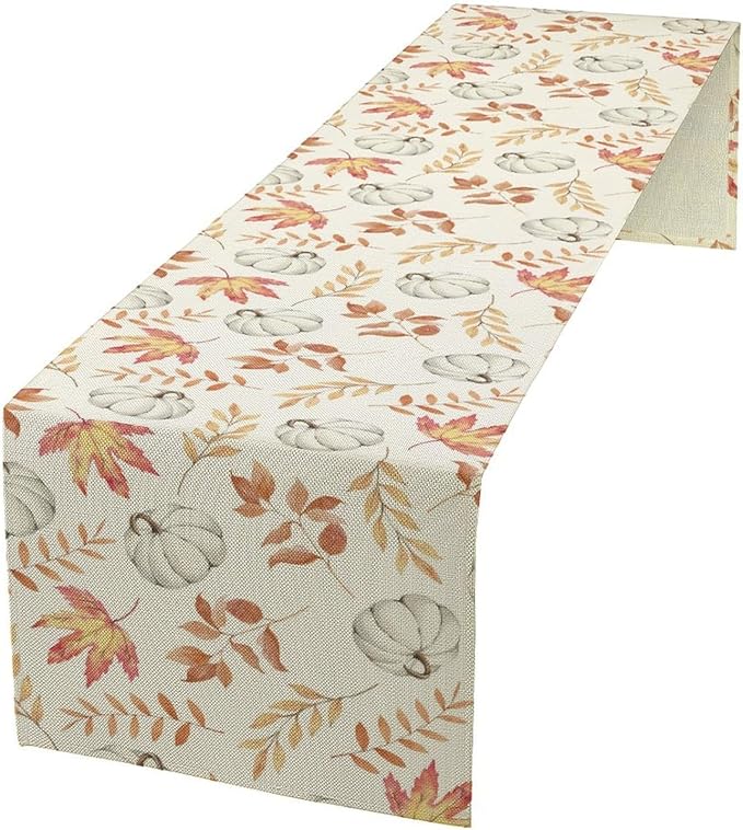 Pumpkin Leaves Table Runner,Seasonal Autumn Thanksgiving Kitchen Dining Table Decoration for Home Party Decor 13x90 Inch