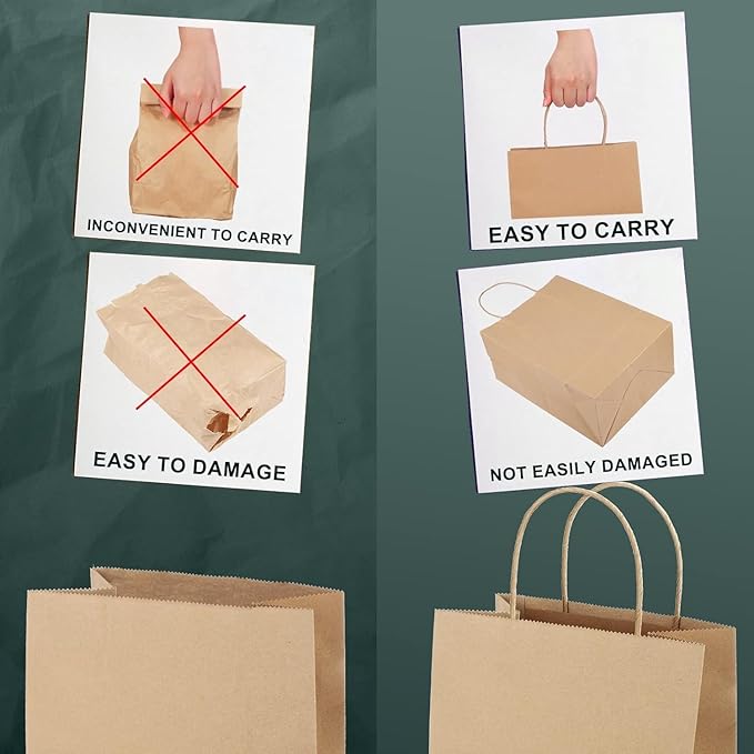 METRONIC Paper Gift Bags 8x4.25x10.5 400Pcs Brown Paper Bags with Handles Bulk, Kraft Paper Bag for Small Business, Birthday Wedding Party Favor Bag, Christmas Gift bags, Retail shopping
