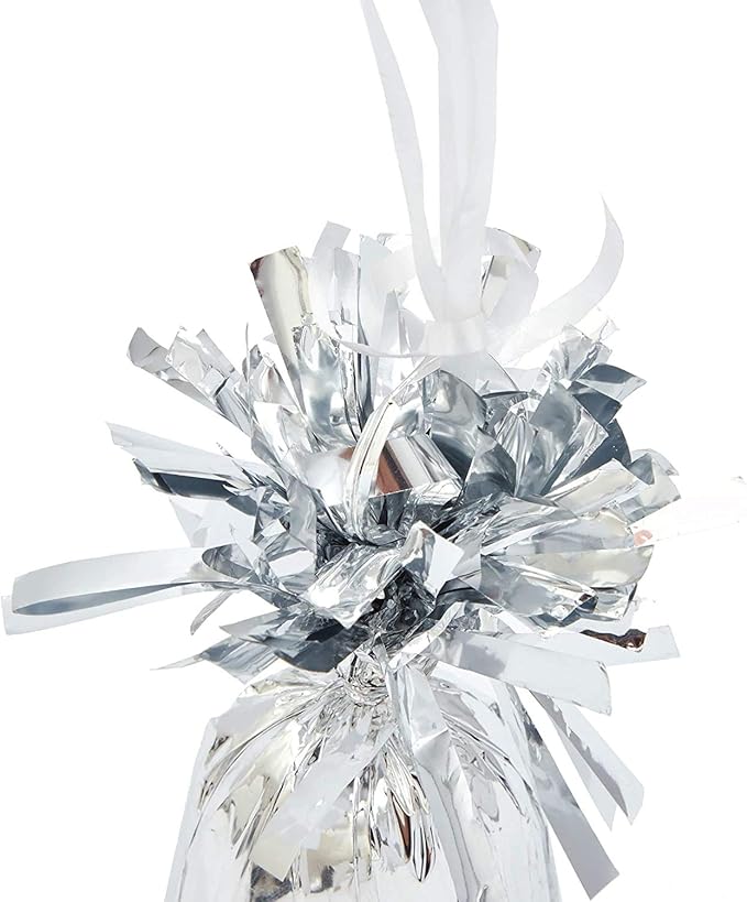 Silver Balloon Weights with Hooks, 15-Pack, Fringed Mylar Top