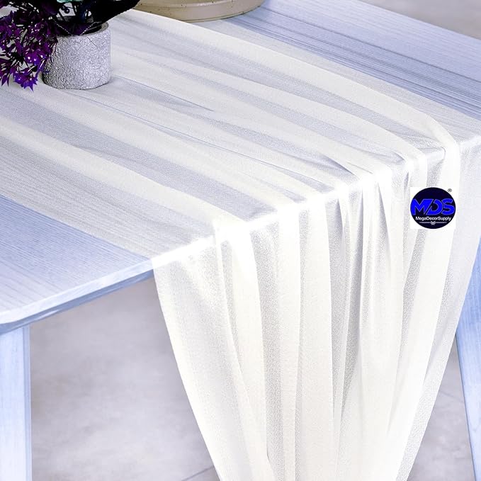 MDS Halloween Chiffon Table Runner - 10 Pack, 29 x 170 Inches, 14ft Each - Sheer Spooky Table Runners for Haunted House Parties, Trick-or-Treat Tables, Witchy Décor, Wedding & Events - Ivory