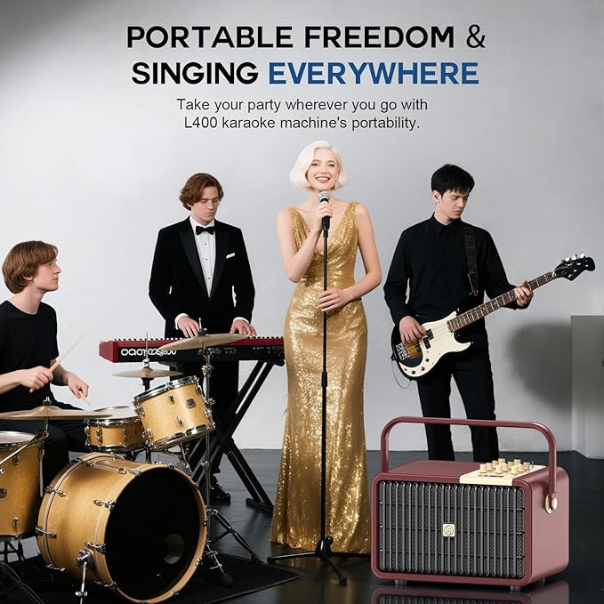 320W Peak Power Karaoke Machine with Rich Deep Bass for Adults Portable Bluetooth Singing PA Speaker System Bass/Treble Adjustment with 2 UHF Wireless Microphones for Home Party Wedding Outdoor