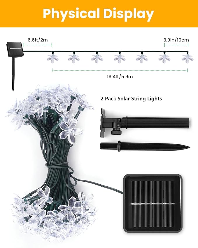 String Lights 52FT 120 LED Solar Pure White Floral Outdoor