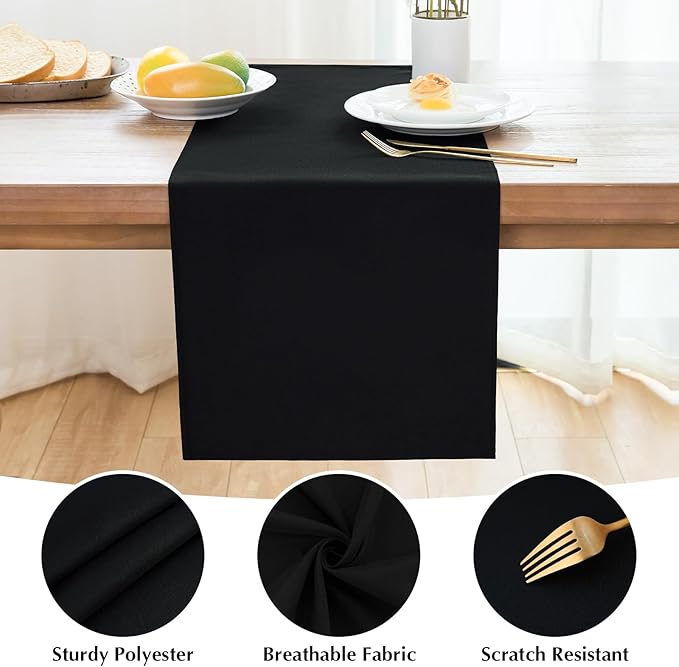 2 Pack Black Long Table Runner 12 x 108 Inch Solid Color Farmhouse Runners Coffee Table Dresser for Daily Party Home Decoration