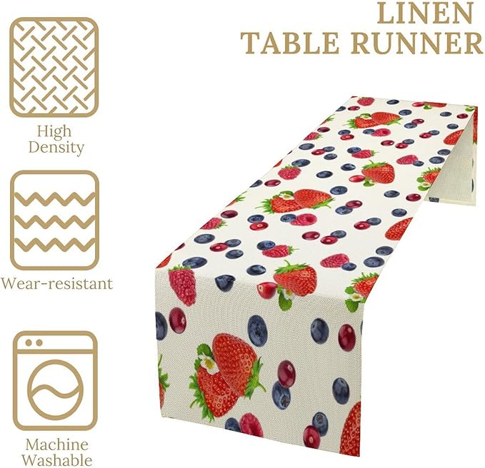 Strawberry Table Runner Spring Summer Fruit Wild Berry Forest Garden Dinner Runner for Farmhouse Party Holiday Home Kitchen Dining Table Decor 13x120