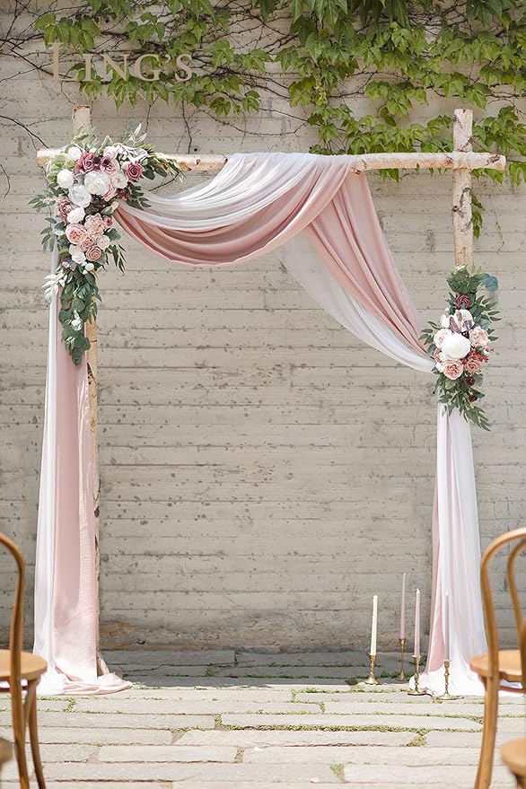 Artificial Wedding Arch Flowers, Dusty Rose Mauve Silk Swag Kit, 4 Pieces