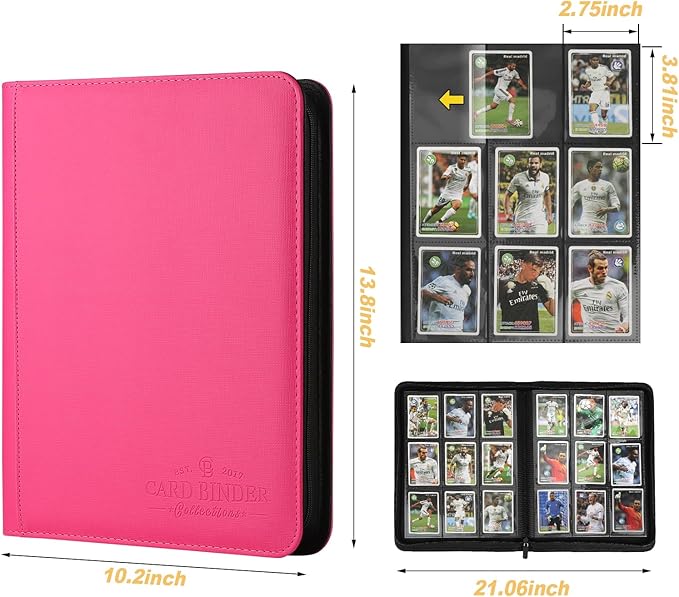 9 Pocket Card Binder, Premium Zip Trading Card Binder, 540 Double Sided Pocket PU Collection Binder, Collector Album, Card Folder for MTG, TCG, Sports Cards