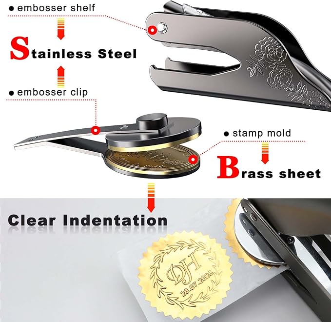 Embosser Stamp Custom Logo - Custom Book Embosser Personalized for Cards, Paper, Napkins, Perfect for Official Seal and Notary, Personal Library and Wedding - Logo 1