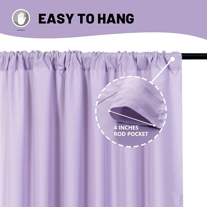 MYSKY HOME 10ft x 8ft Light Purple Curtains - Wedding & Stage Drapes with Rod Pocket, 5ft x 8ft, 2 Panels