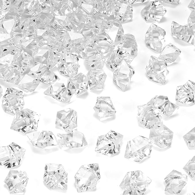 DomeStar 1000PCS Fake Ice, Acrylic Fake Diamonds Vase Filler Plastic Gems Clear Rocks for Vases Plastic Crystals Table Scatter Decor