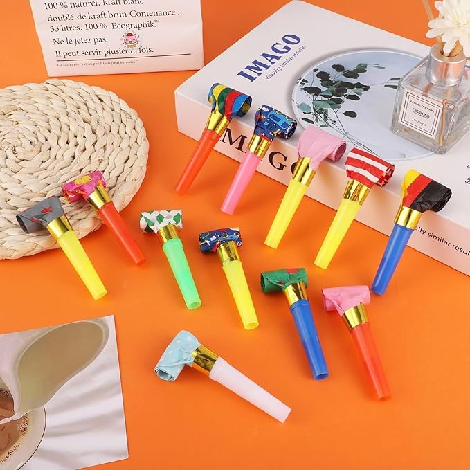 75 PCS Noisemakers Funny Party Blower Colorful Birthday Blow Horns Whistles New Years Favors Noise Makers (75)