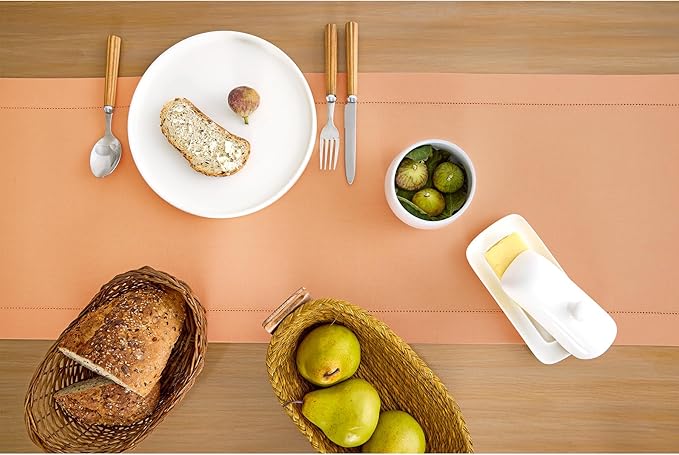 Solino Home Cotton Linen Table Runner 36 Inches - Peach Bloom Hemstitch Table Runner 14 x 36 Inch Ideal for Dresser and Coffee Tables