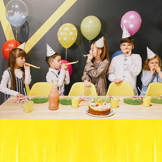 3 Pack 29 x108 Inch Macaron Yellow Foil Fringe Table Skirts Metallic Banner for Tinsel Streamer Garland Backdrop for Parade Floats Mother's Day, Graduate, Birthday, Wedding Party Decoration