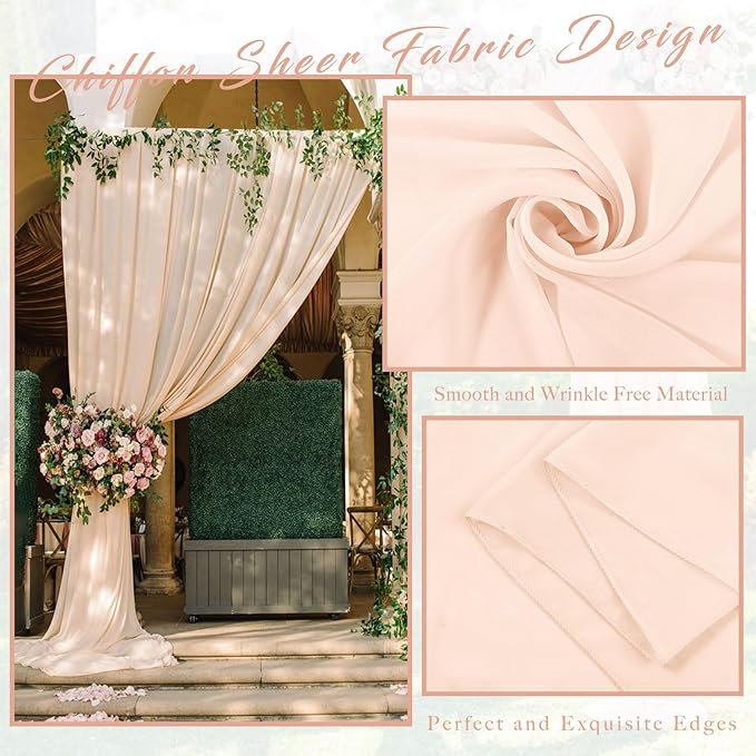 Wedding Arch Drapes Light Peach Chiffon 4 Panels 20 Ft x 28 In