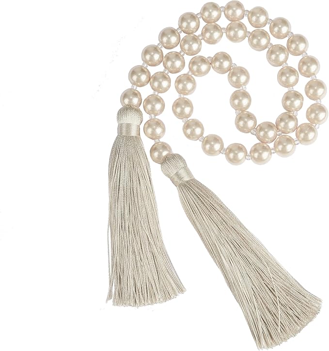 Tassel Garland 34 Inch Off White Glass Bead, 2 Pack