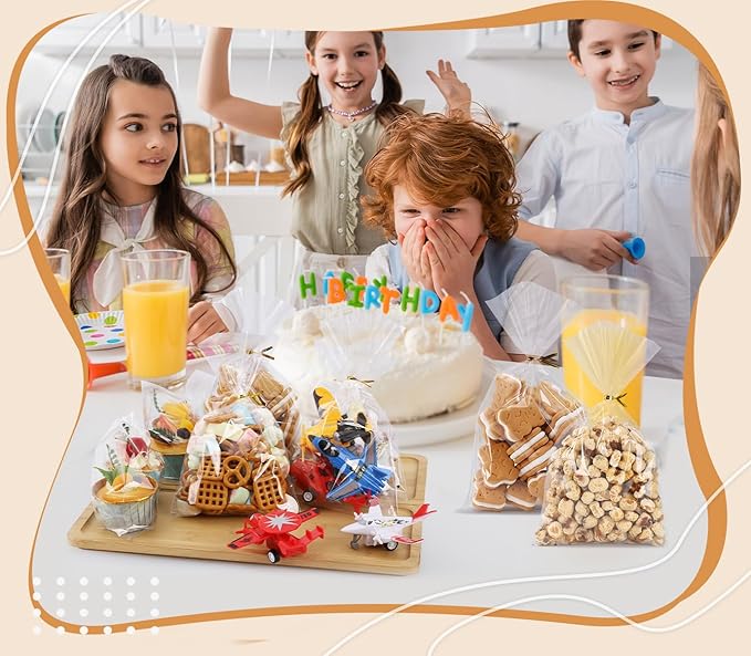 SUREHOME Cellophane Bags, 100 Pack Clear Gift Bag Cellophane Treat Bags with Ties 6x10 Inch Plastic Small Cello Candy Bag for Party Favors Easter Goodie Graduation Cookies Bakery Popcorn Wraps