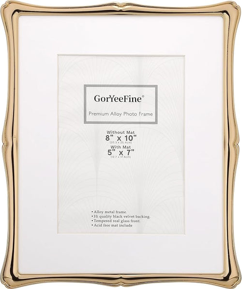' Premium Alloy Photo Frame with Acid Free 5x7'' Mat, 8 X 10' – Gold