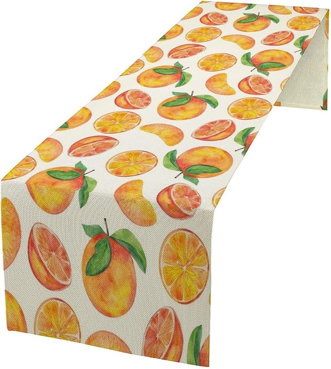 Watercolor Fruit Botanical Print Table Runner Spring Summer Orange Lemon Dinner Runner for Farmhouse Party Holiday Home Kitchen Dining Table Decor 13x90