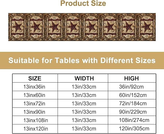 Wild West Table Runner, Rustic Farmhouse Texas Star Vintage Rodeo Cowboy Old Sign Wild West Print Pattern for Home Kitchen Table Decor Dining Coffee Room Garden Party Decor 13x90in