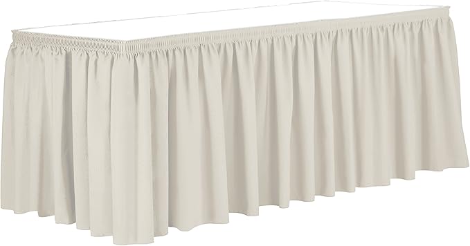 Ultimate Textile Pleat Polyester Fabric Table Skirt - Machine Washable Flame Resistant with Clips for Events, Weddings & Trade Shows, Cut & Sewn in Paterson, NJ - Ivory, 14' Shirred Pleat