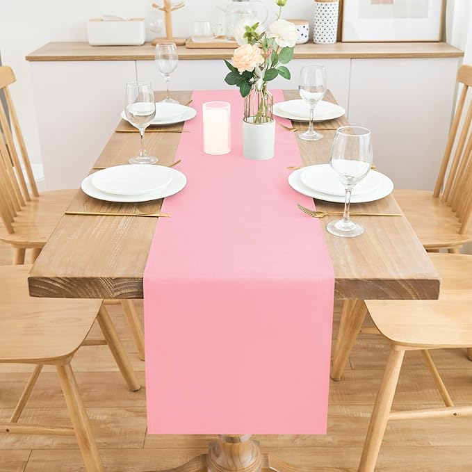 2 Pack Pink Long Table Runner 12 x 108 Inch Solid Color Farmhouse Runners Coffee Table Dresser for Daily Party Home Decoration
