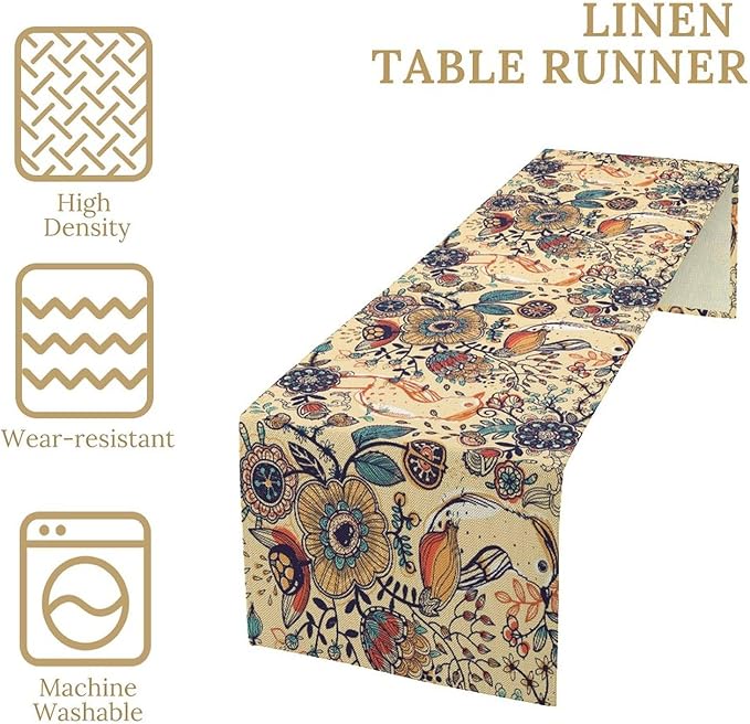 Vintage Paisley Table Runner, Boho Beige Paisley Flower Leaves Print Table Runner for Home Party Patio Indoor Outdoor, 13x36inch