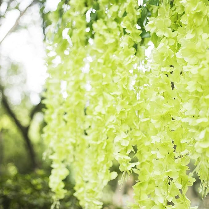5 Pack Green Wisteria Hanging Flowers Garland, 3.77 Feet Artificial Flower Vines, Fake Wisteria, Artificial Vines Hanging Garland for Backdrop Outdoor Yard Garden Decor