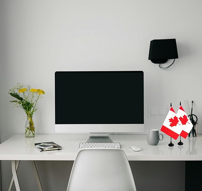 Canada Desk Flag, 12 Pack Canadian Table Office Flag with Black Solid Pole and Stand Base, International Country Flag, Festival Celebration, Classroom Meeting Desktop Decor (Canada)