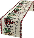 Christmas Tree Table Runner,Farmhouse Xmas Trees Buffalo Plaid Winter Snowflake Tablecloth Burlap for Hotel Indoors Outdoor Dining Room Kitchen Home Decor,W13X L60 in