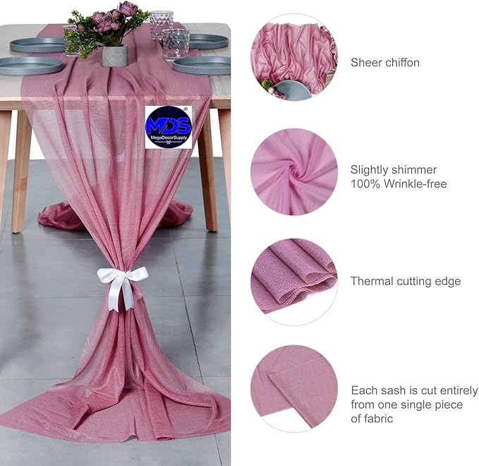 MDS Halloween Chiffon Table Runner - 20 Pack, 29 x 170 Inches, 14ft Each - Sheer Spooky Table Runners for Haunted House Parties, Trick-or-Treat Tables, Witchy Décor, Wedding & Events - mauva
