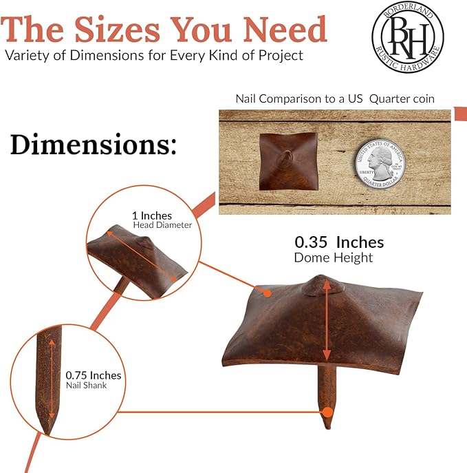 25 Pack 1" Square Head Iron Clavos Decorative Nails – Sealed Rusted – Handmade Rustic Square Fasteners for Farmhouse Shutters, Faux Wood, Barn Doors, Shutters, and Gates – Ornamental Wood Accent